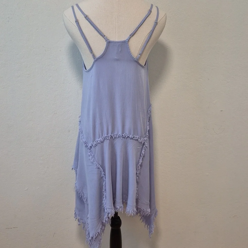 Free People Tattered Up Shred Slip Dress Scoop Neck Asymmetrical Sz XS